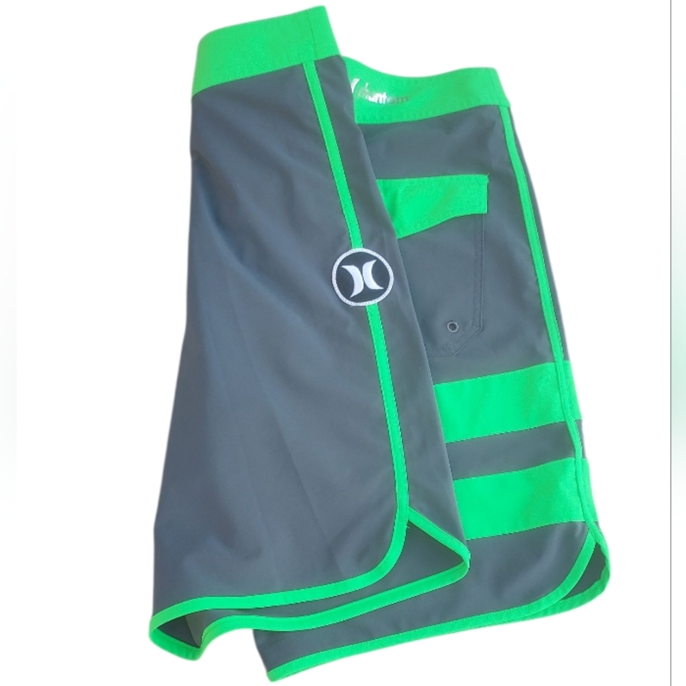 Hurley Phantom Men's Gray and Green Swim Shorts Size 30 - Picture 3 of 6